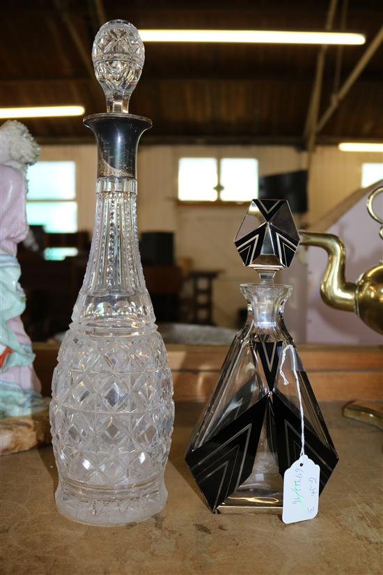 Art Deco decanter and a silver collared decanter